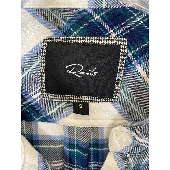 Rails Hunter Plaid Flannel Button Down Shirt Blue White S - Picture 2 of 5